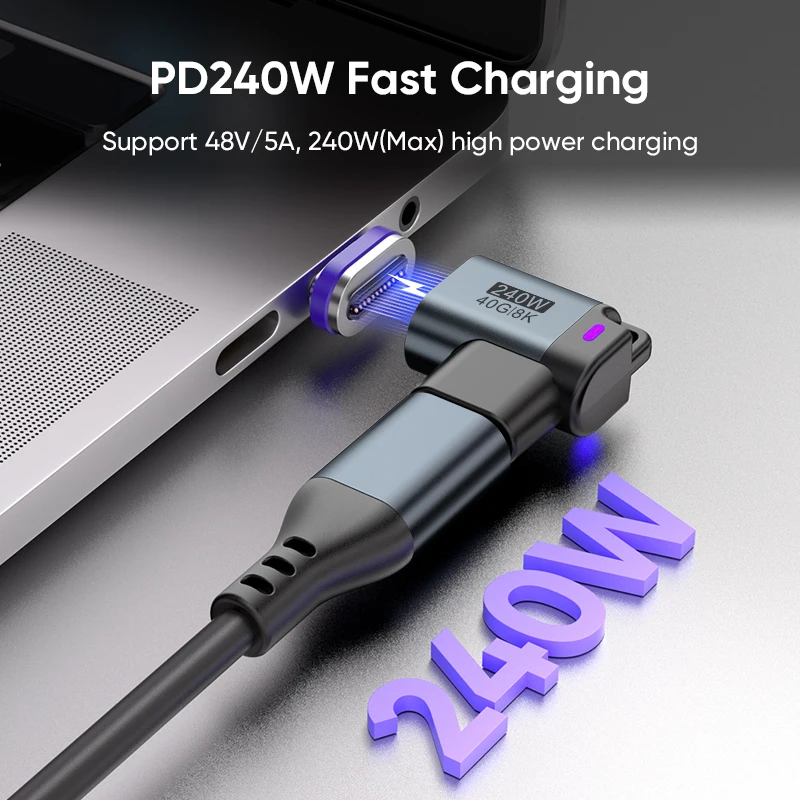 Type-C 240W Magnetic Adapter USB-C to USB-C Fast Charging USB4.0 Connector 40Gbps 8K@60Hz Thunderbolt 4/3 for iPhone17 Macbook