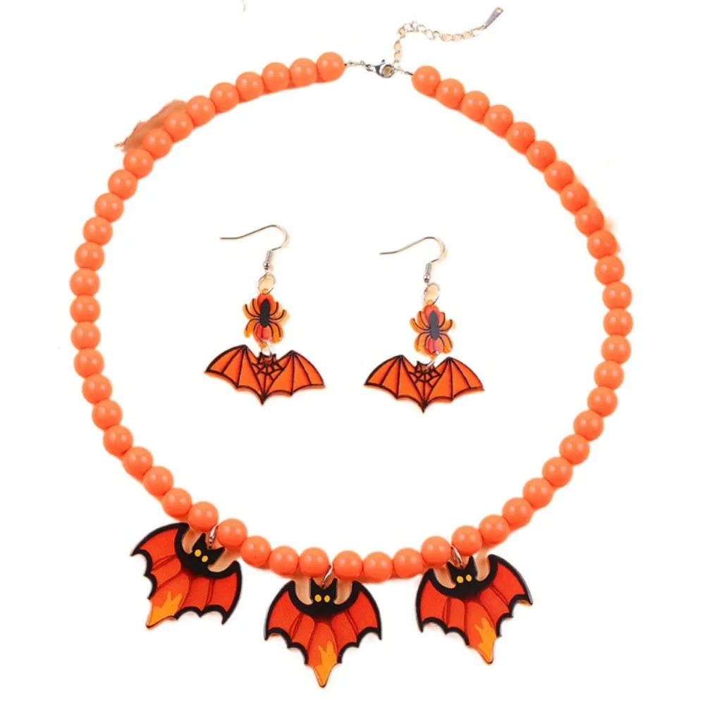 

Acrylic Halloween Jewelry Sets Adjustable Dress Up Bat Ghost Jewelry Sets Handmade Sweet Charm Choker Necklace Earring Set