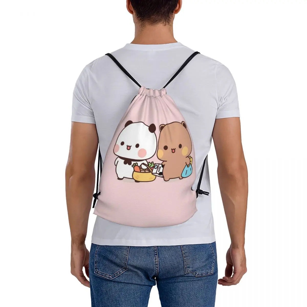 

Cute Bubu And Dudu Go To Grocery Together Backpacks Portable Drawstring Bundle Pocket Sports Bag BookBags for Man Woman Students