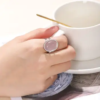 JD天然紅瑪瑙橢圓形不鏽鋼開口戒指 男女復古可調大凸面銀色戒指 8 最佳銷售 天然寶石戒指 - №4