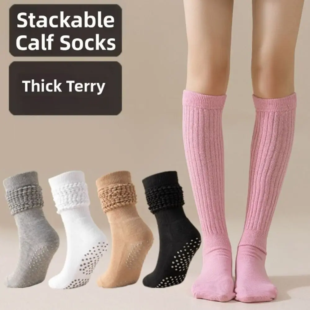 

New Cotton Pilates Socks Breathable Harajuku Street Yoga Socks Sweat-absorbent Non-Slip Grip Stackable Calf Socks