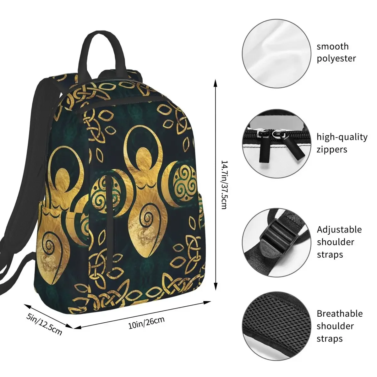Triple Moon With Triskelion Pentagram Pagan Wiccan Backpack Student BookBag Kids School Bag Laptop Shoulder Bags Men Women