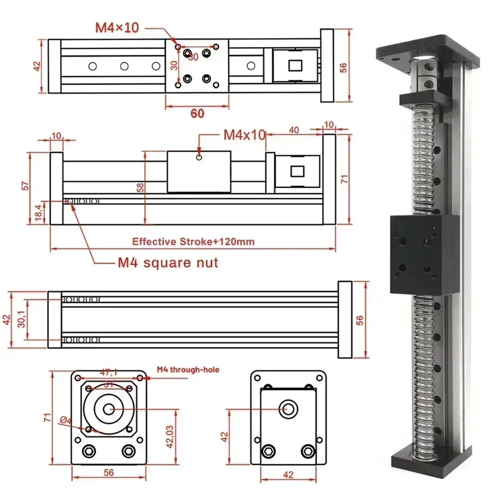 CNC 리니어 가이드 레일 테이블 키트 슬라이딩 테이블 60mm 너비 레일 볼 스크류 모션 스테이지 단일 축 Nema23 57 스테퍼 모터용