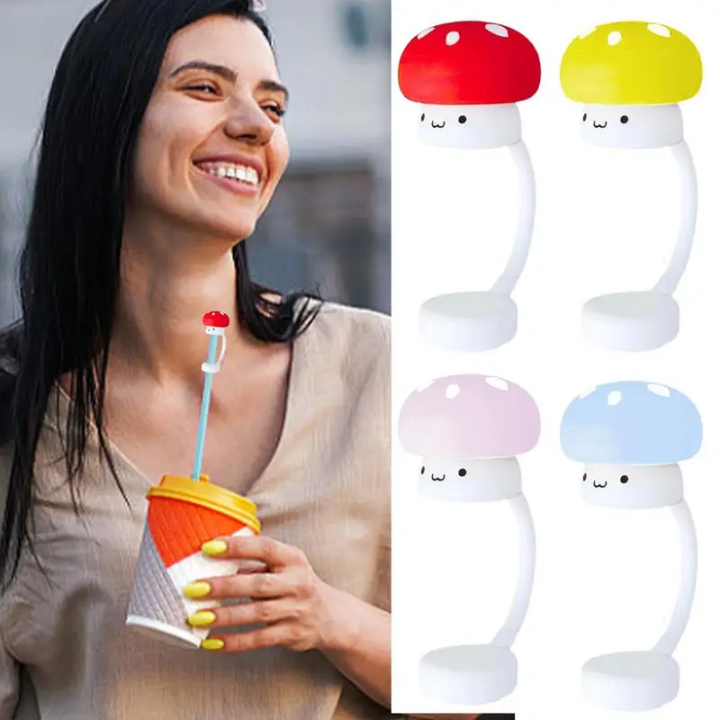 

Straw Cover Reusable Silicone Dust Proof Mushroom Shape Straw Topper For Kids Cartoon Straw Tips Plugs Cover Cup Accessories