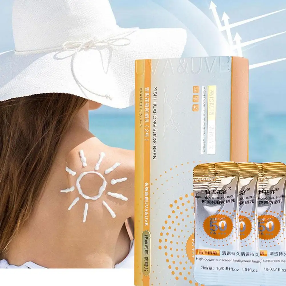 1g*50pcs Sunscreen SPF50 Suncream Face Body Lotion Sunblock Cream Broad Protection Moisturizing for Facial