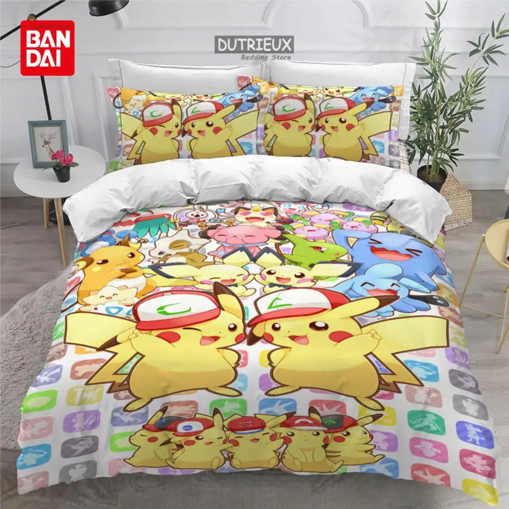 Popular Pokemon Pikachu Duvet Cover Pillowcase Bedding Set Double Twin Full Queen King Adult Kids Bedclothes Quilt Cover Gift