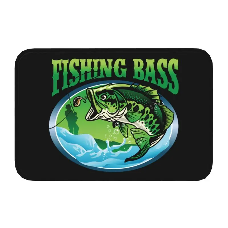 Custom Fish Fisherman Fishing Bass Front Floor Door Entrance Mats Outdoor Bathroom Kitchen Doormat Balcony Carpet Rug