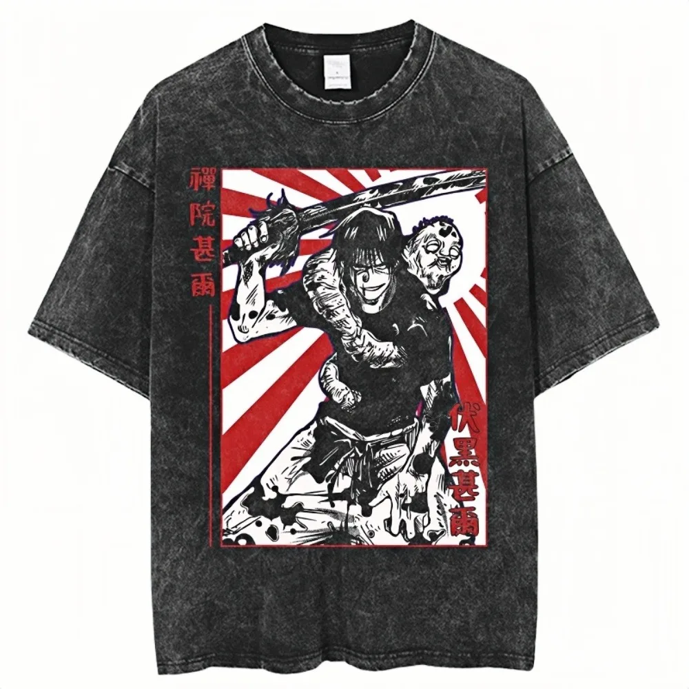 

Футболка Jujutsu Kaisen Toji Fushiguro Acid Wash Curse Possessed с графическим принтом, большие эстетические уличные футболки в стиле гранж в стиле гранж, винтажные футболки