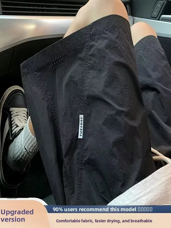 

Ice Silk Qui Dry orts Men's Summer Thin Casual Beach Pants Loose Five-Point Boys' Outdoor Mid-Pants Straight Leg Elastic ...