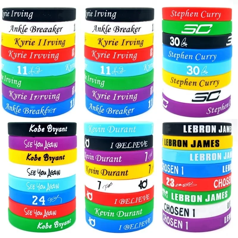 8pcs Basketball Sports Bracelet Band Kobe James Curry Owen Durant Silicone Fan Outdoor Football Wristband Food Grade Silicone