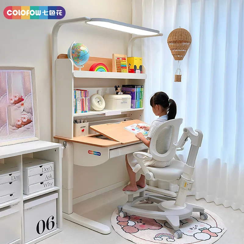 

#Seven-color Flower Moonlight Table Pro Children's Height-adjustable Study Desk Student Solid Wood Beech Eye-protecting Large