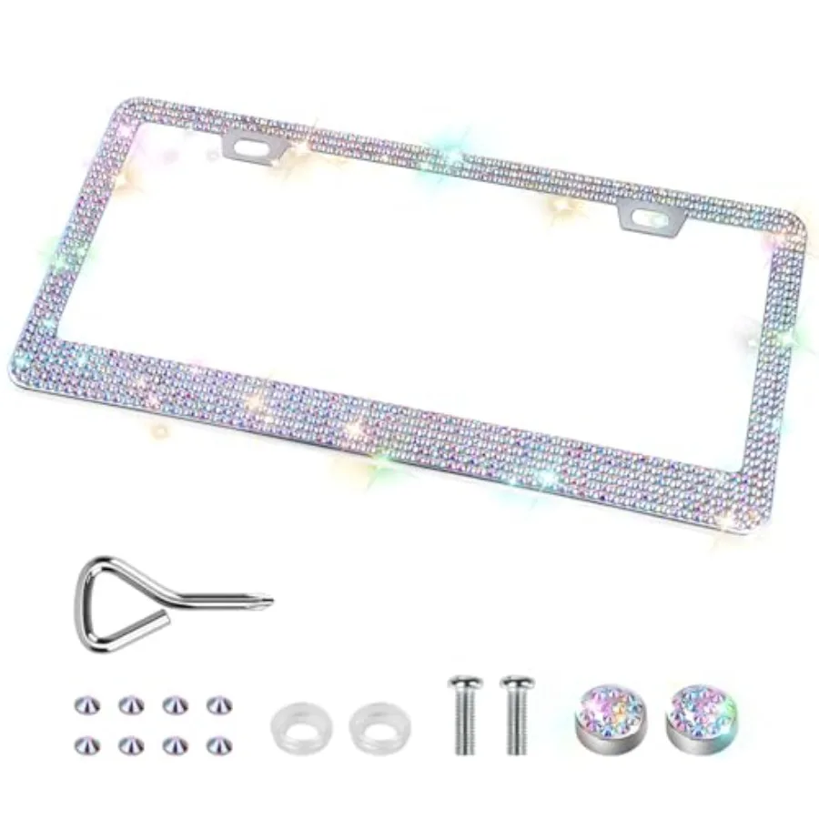 

1 Pack Bling License Plate Frames, Sparkly Rhinestone Diamond Car License Plate Cover for Women, Stainless Steel Car Accessorie