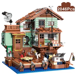 Creative Harbour Restaurant Fisherman's Cabin Old Fishing Store Building Blocks 21310 MOC Construction Bricks Toys Gift For Kids