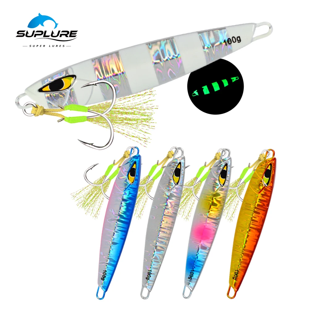 Super Lures 30g 40g 60g 80g 100g Hard Bait Slow Sinking Jigging Metal Fishing Lure Jig Flat Glow Artificial Bait Long Casting