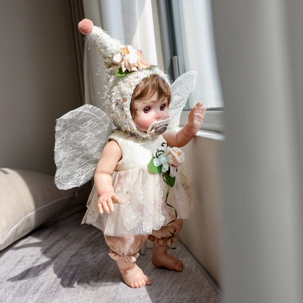 Cloveray 18 นิ้วตุ๊กตาไวนิลที่สมจริง Elf ตุ๊กตาเด็กทารก Reborn Handmade คุณภาพสูงจําลองของเล่นปีก Fairy ตุ๊กตาเด็กของขวัญ