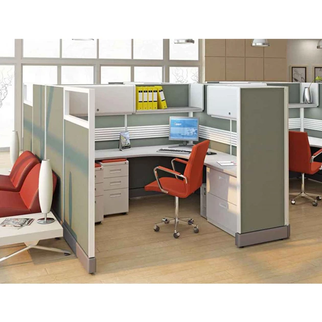 Modular Open Office Computer Workstation Wooden Panel Partition with Acrylic Divider