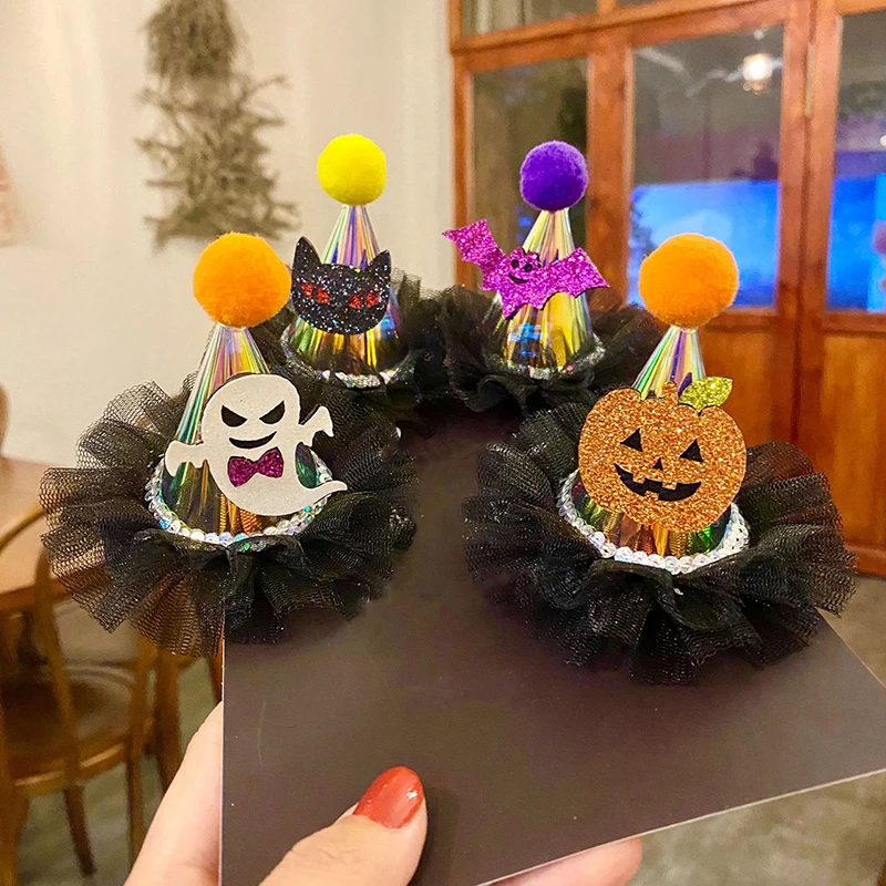 Halloween Hair Clip Decoration Flash Lamp Lace Hat Hairpin Halloween Decoration Party Hair Decor