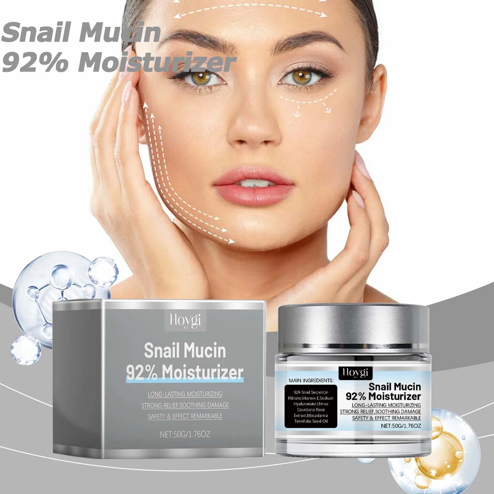 Snail Mucin 92% Moisturizer Daily Face Gel Cream Fade Fine Lines Tightne Skin Improves Dark Skin Rejuvenation Nourishing Cream