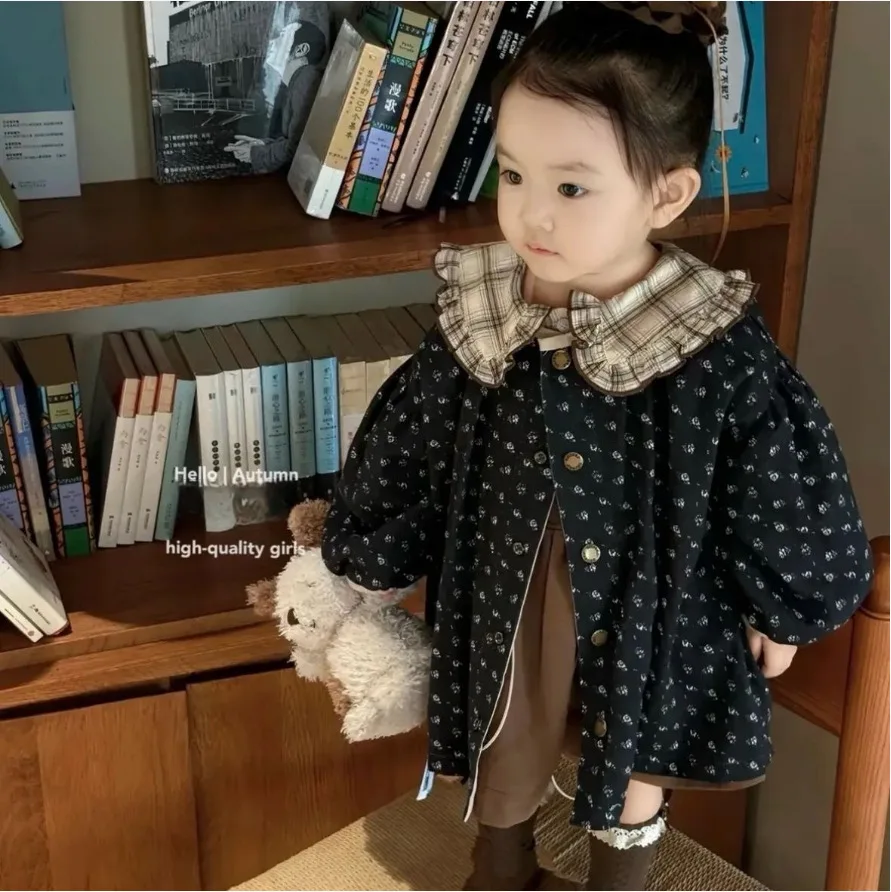 New design autumn and winter girls single-breasted trench coat on both sides foreign style fashionable baby coat