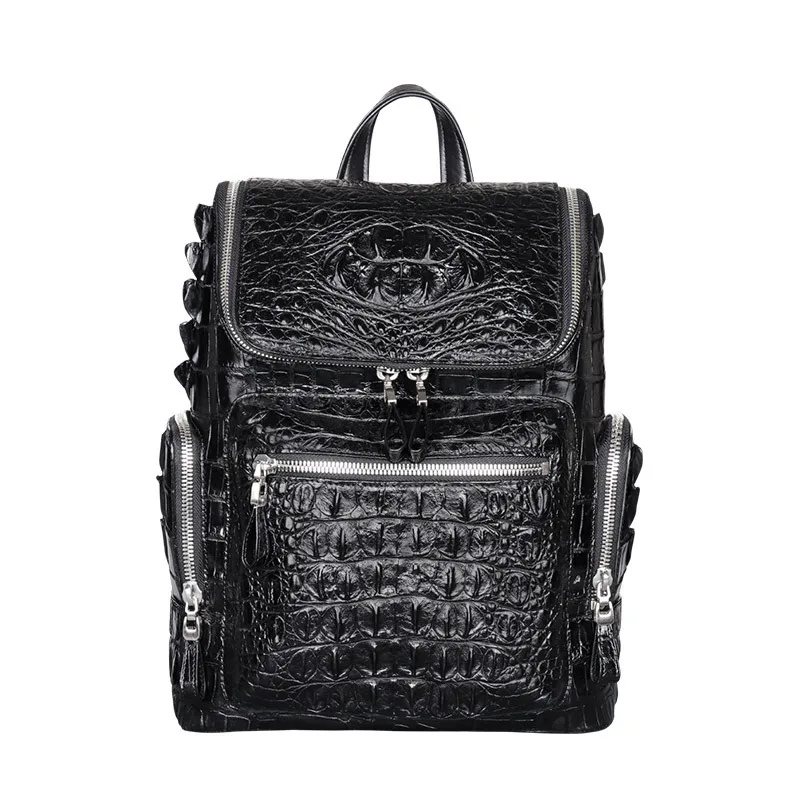 New Fashionable British Style Large Men Capacity Thai Crocodile Travel Bag 15 Inch Genuine Leather Mens Computer Laptop Backpack