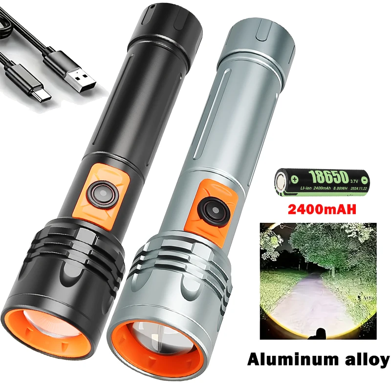 Powerful LED Flashlight Aluminum Alloy Portable Torch USB ReChargeable Outdoor Tactical Zoom Camping Waterproof Flash Light