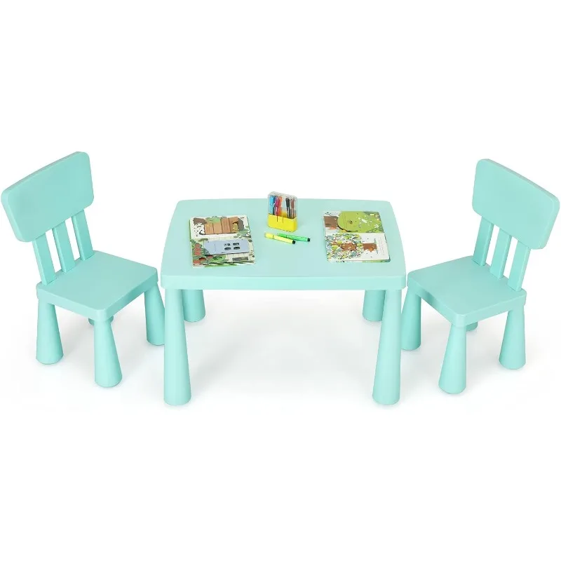 Kids Table and Chair Set, 3 Piece Plastic Children Activity Table for Reading, Drawing, Snack Time, Arts Crafts