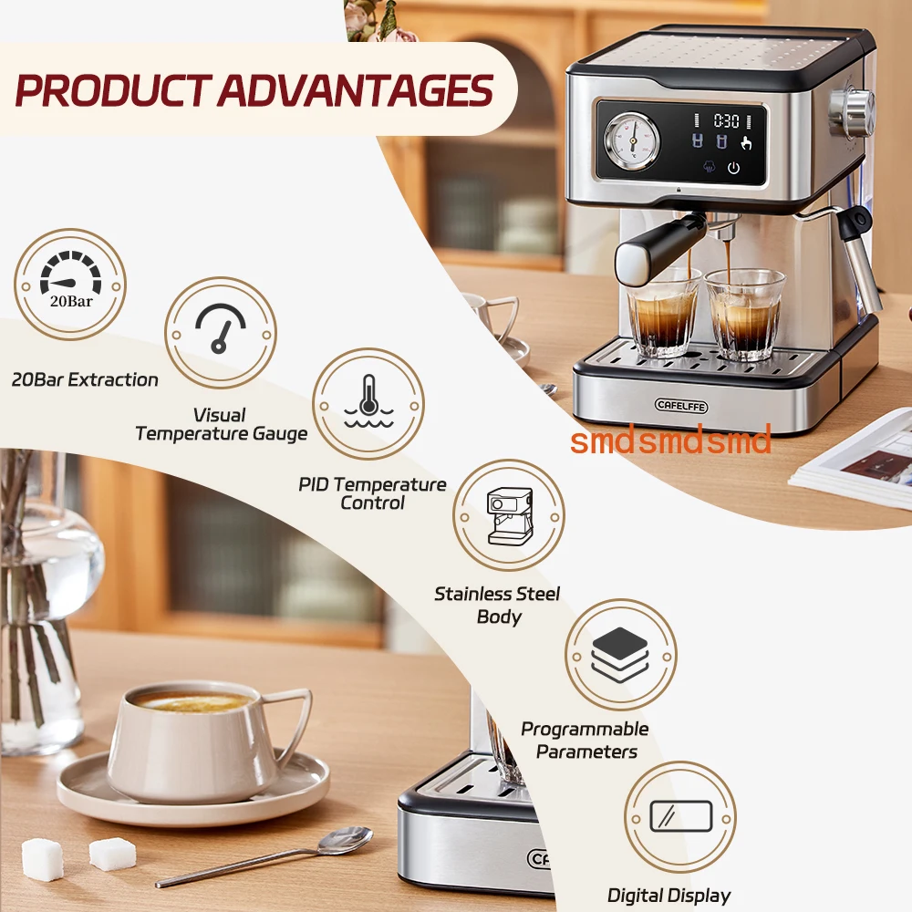 Espresso Machine 20Bar,Cappuccino Maker with Milk Frother Steam Wand,Coffee Maker,Semi-Automatic Cafetera present