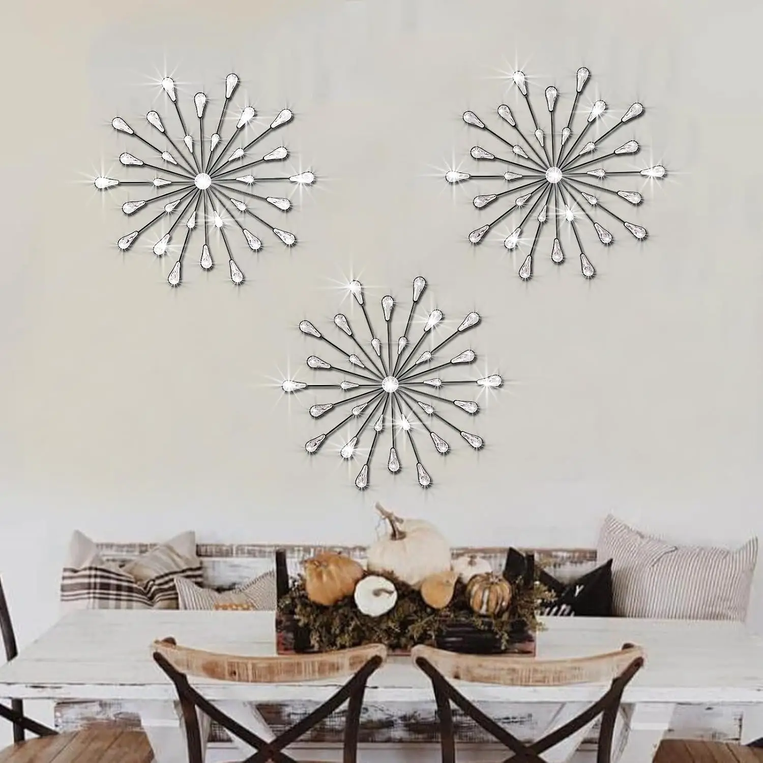 3 Set Black Starburst Wall Art for Home Decor Metal Bling Crystal Rhinestones Sunburst Wall Decor Sparkling, Customized