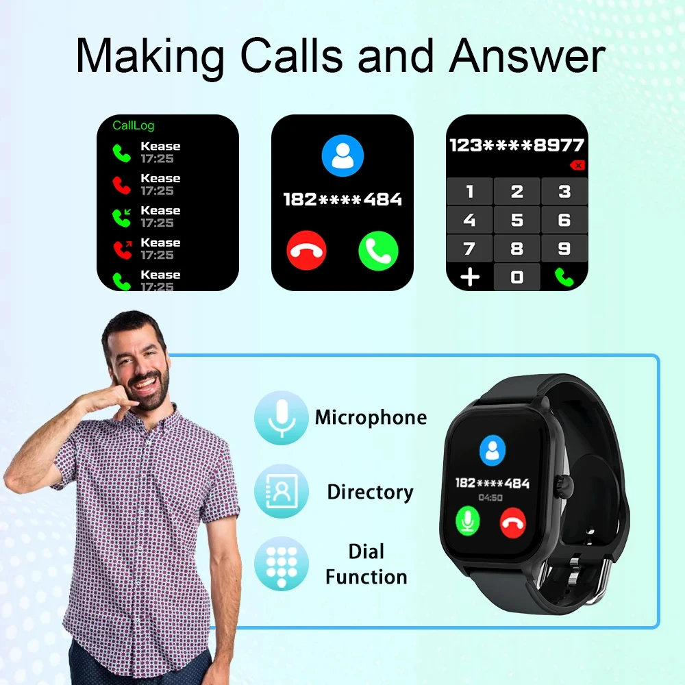 Sport Smartwatch HD Fitness Monitor Smart Watch Bluetooth Call Music Message Notification Gift Watches for Men Women IOS Android