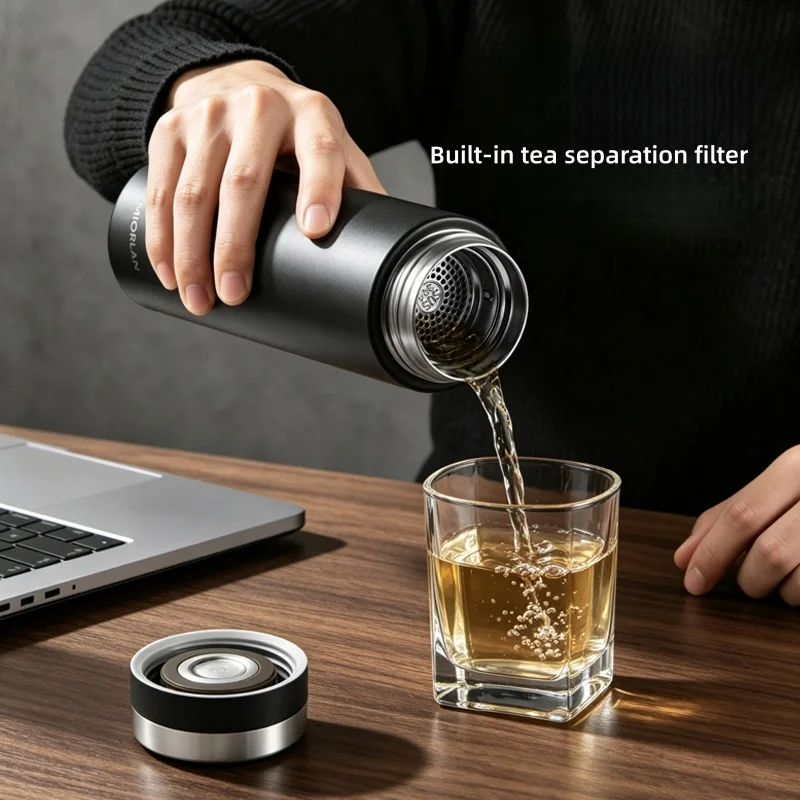 1pc high appearance level business cup, 440ml stainless steel insulated cup with tea filter, office insulated cup, portable car