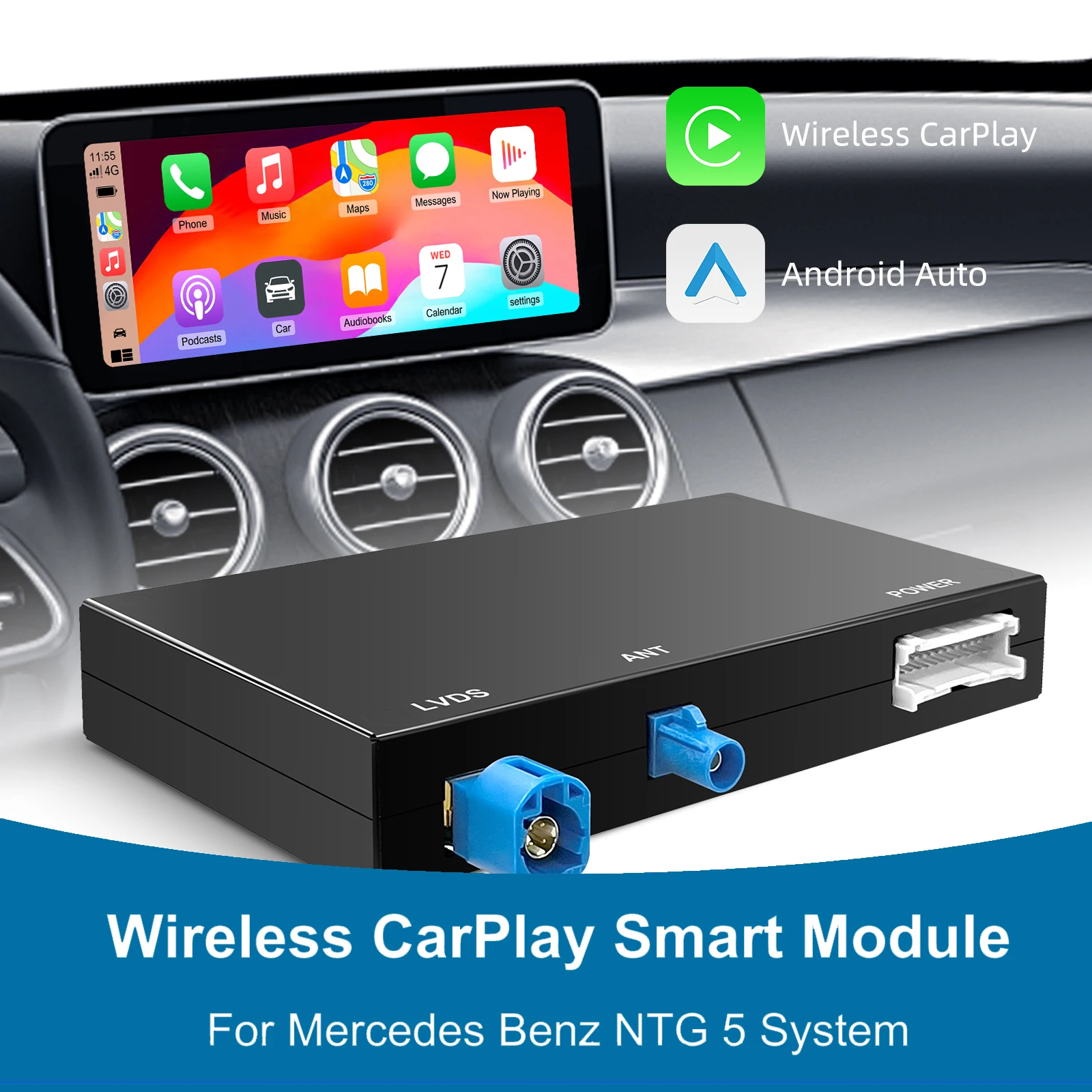 Decoder Box Wireless CarPlay Android Auto Retrofit Kit for Mercedes Benz NTG 5.0 System 2015-2018 with OEM Screen Integration
