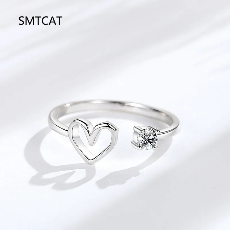 

925 Sterling Silver Simple Romantic Heart Finger Ring Trendy Metallic Contrast Design Rings For Women Fine Jewelry Anillos