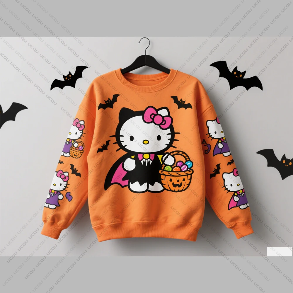 2025 Autumn Winter Hello Kitty Print Women's Sweatshirt Sporty Casual Style With Plus Size Streetwear Trendy Hip-Hop Style