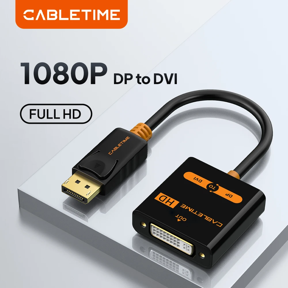 CABLETIME DP to DVI Adapter HD Black Displayport to DVI Converter Video Transmission for Laptop HDTV Monitor