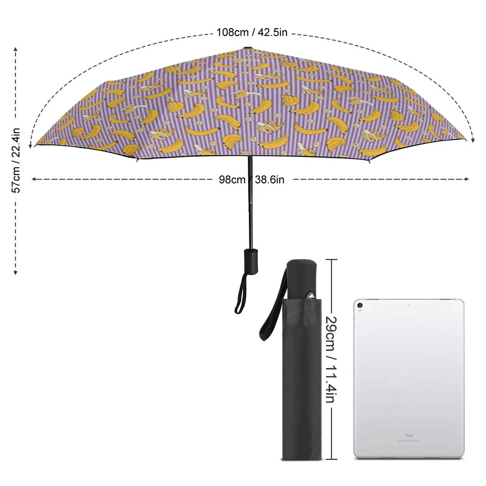 Banana Stripe Umbrella Fruit Print Cute Portable Umbrella Painting Sun Windshield Auto Umbrella