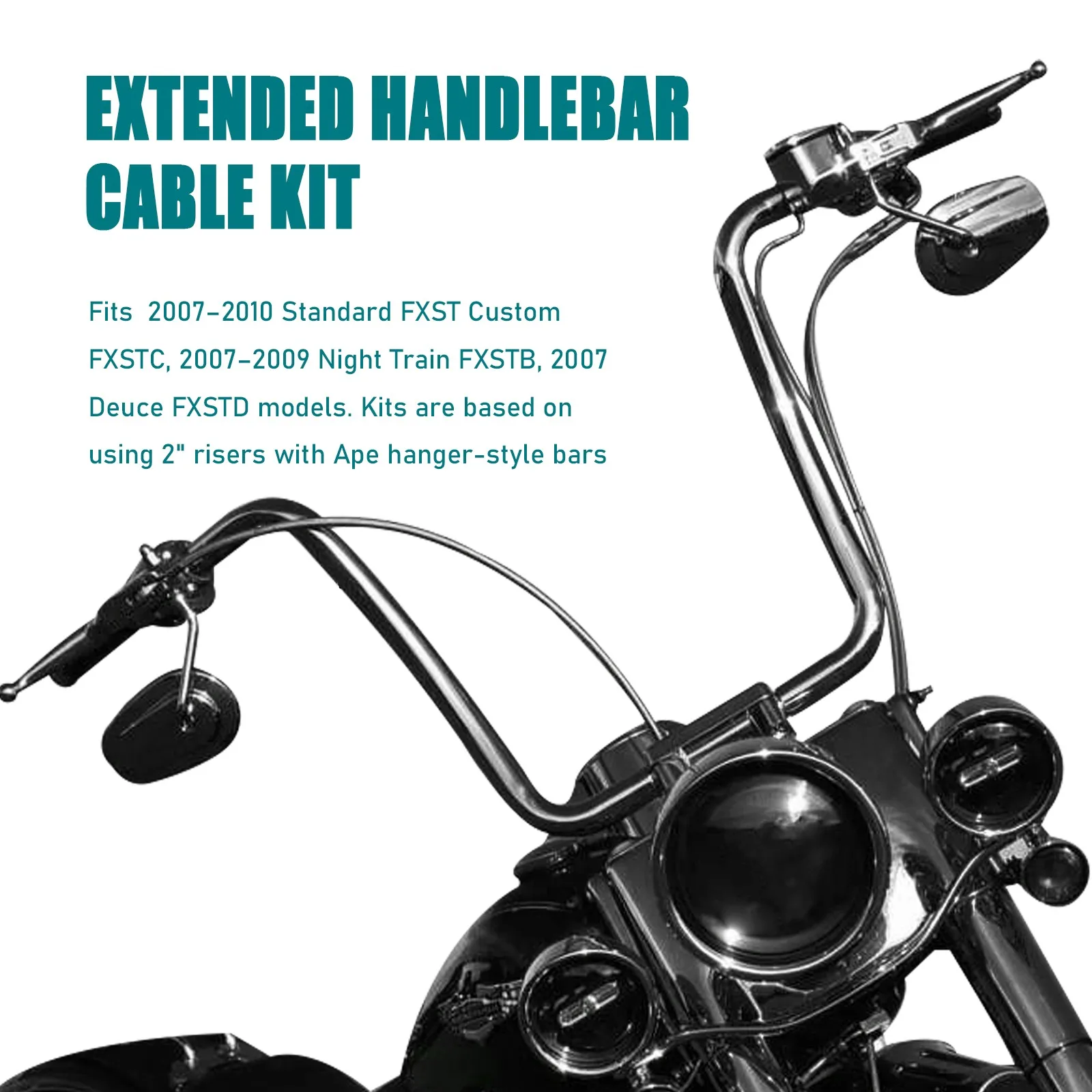 Softail Extended Cable Kit for Harley 2007-2010 Standard Custom Heritage Fat Boy, 2007-2009 Night Train, 2007 Deuce No ABS