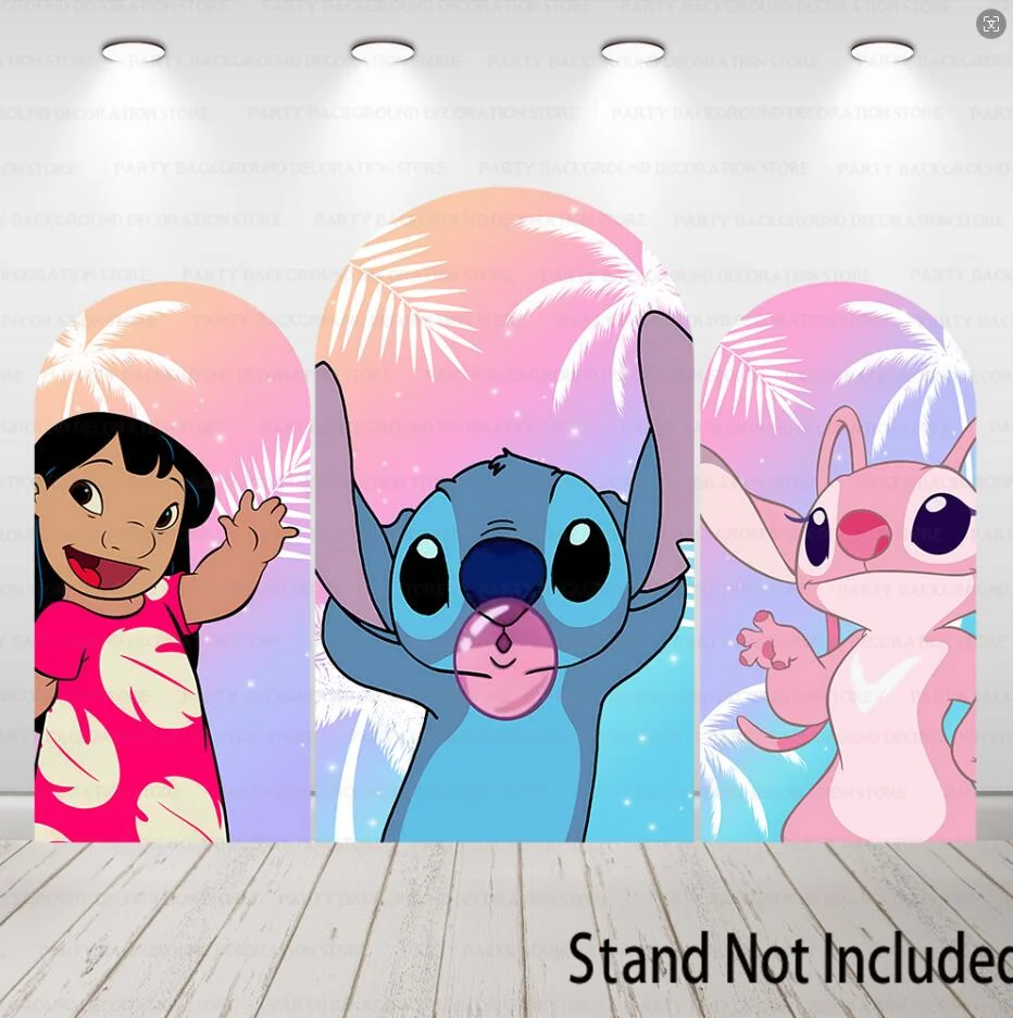 Imagem -02 - Disney Cartoon Custom Arch Backdrop Cover para Meninas Lilo e Stitch Decoração de Parede de Festa Banner Covers Verão