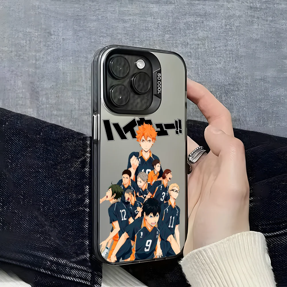 H-Haikyuu Oya Funda de teléfono de anime de voleibol para iPhone 16 15 14 13 12 11 Pro Max Plus – Contraportada de TPU suave con degradado colorido