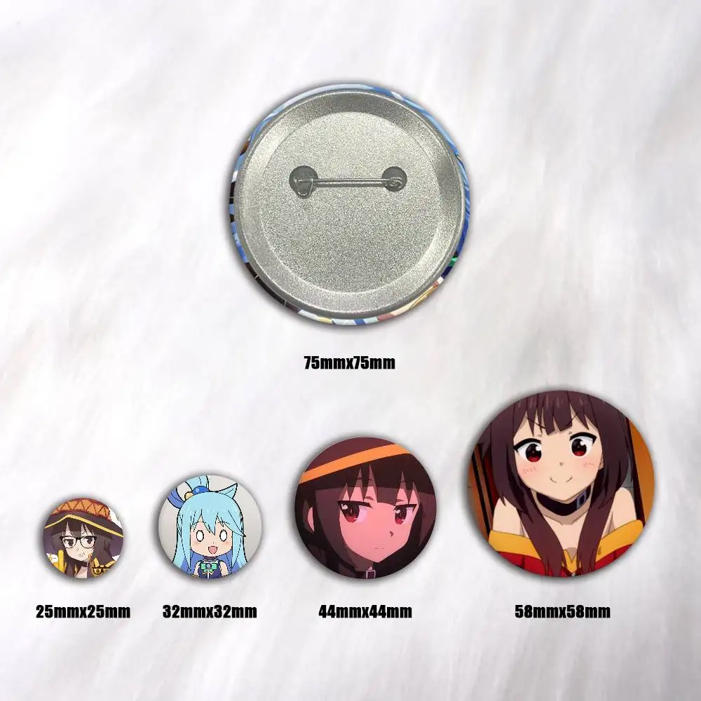 A-Konosuba Cartoon Round Brooches On Backpack Jacket Acrylic Button Pins Collection Gifts