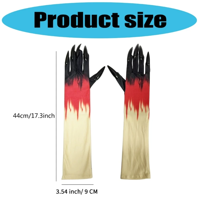 Guanti per unghie horror di Halloween Guanti da gioco di ruolo comodi e spaventosi da indossare lungo per eventi cosplay e feste a tema spettrali