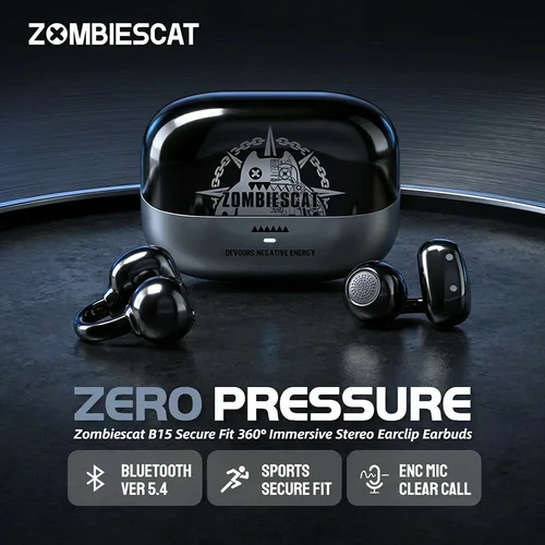 Imagen 1 del producto Auriculares con Clip para Oreja Zombescat B15 OWS 360 ° Auriculares Inalámbricos Bluetooth 5.4 con Sonido Estéreo Envolvente, Cancelación de Ruido ENC, Llamadas Nítidas, Auriculares TWS