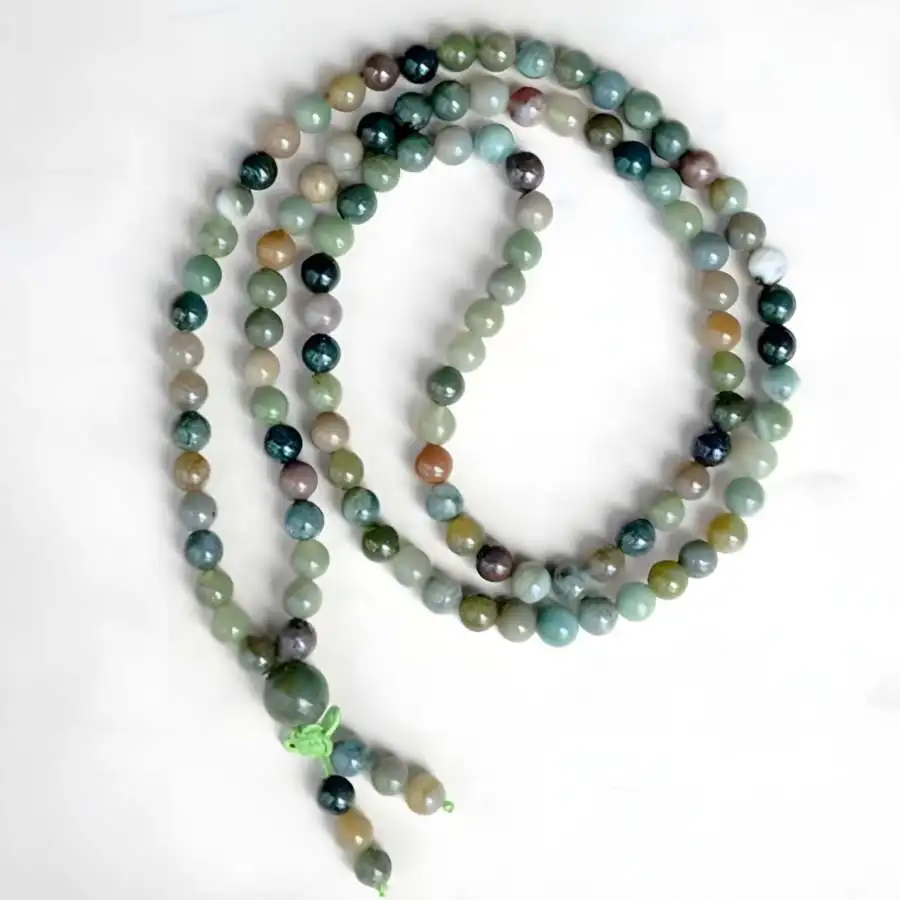 8mm Indian Agate Stone 108 Beads Necklace Bracelet Stone Mala zazen Yoga Bohemian tassel Bodhi Chakra Tibetan Chaplet elastic view 5