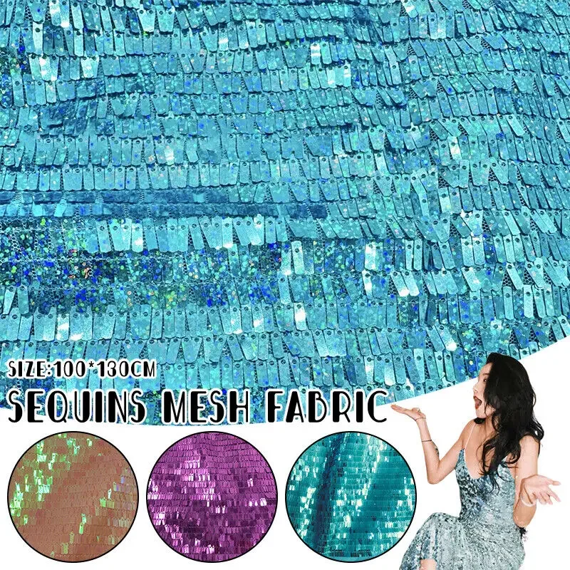 130Cm Wide Glitter Sparkly Sequin Fabric Silver Iridescent Reversible Diy Costume Dress Material Sold By The Meter for Crafting