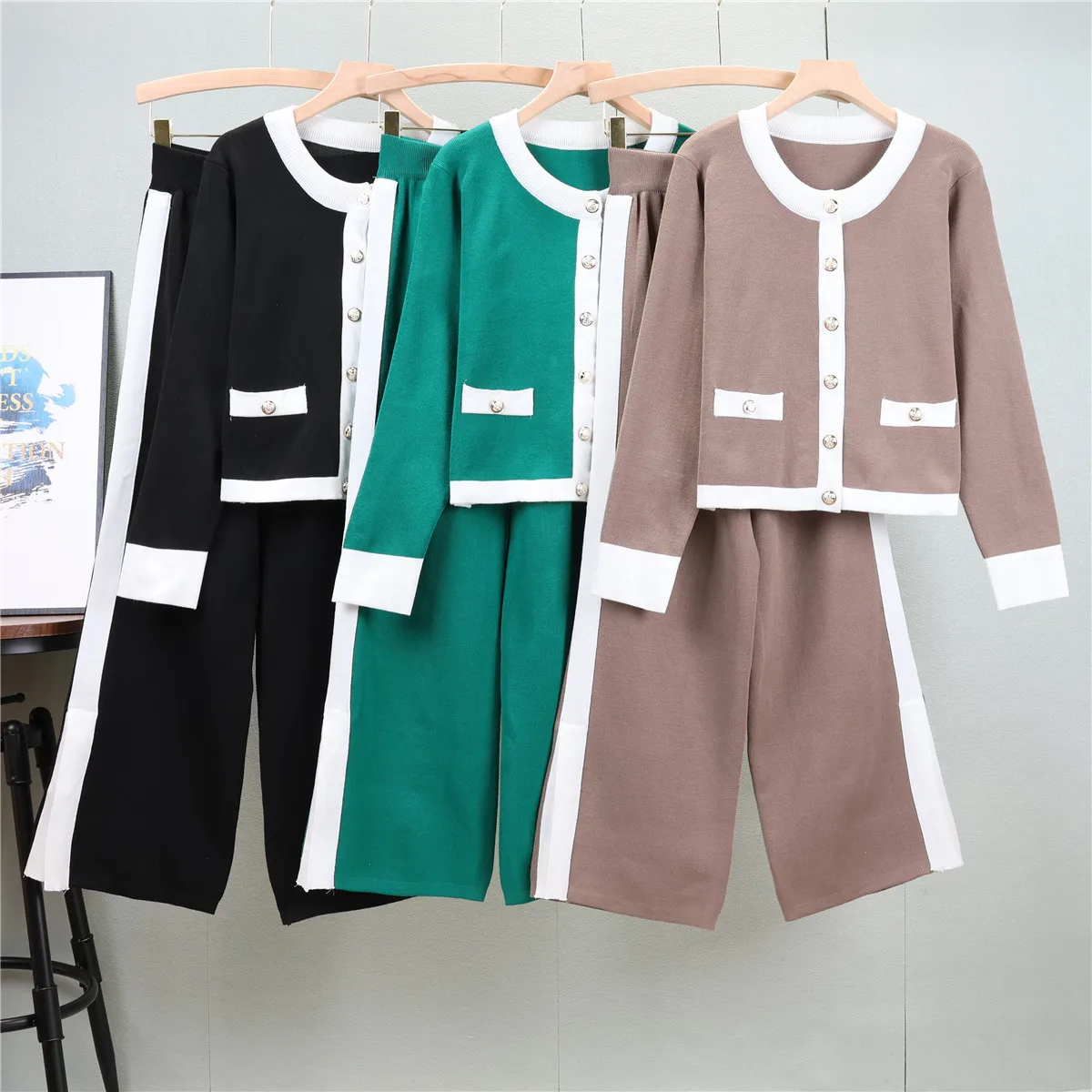 Moda athleisure temperamento emagrecimento calças de perna larga conjunto de duas peças