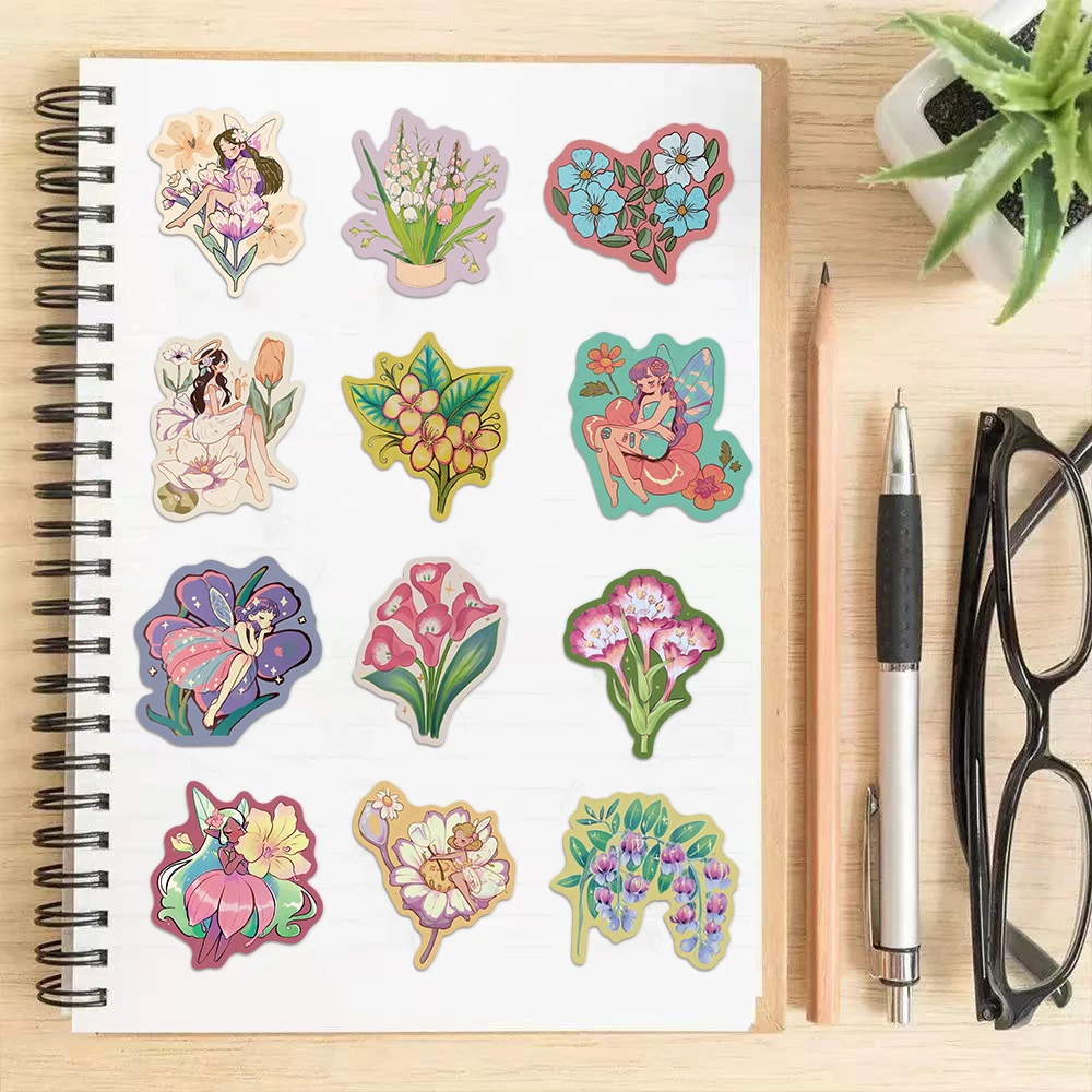 50PCS Flower Fairy Cute Cartoon Stickers DIY Wallet Scrapbook Phone Case Laptop Tablet Decorative Stickers