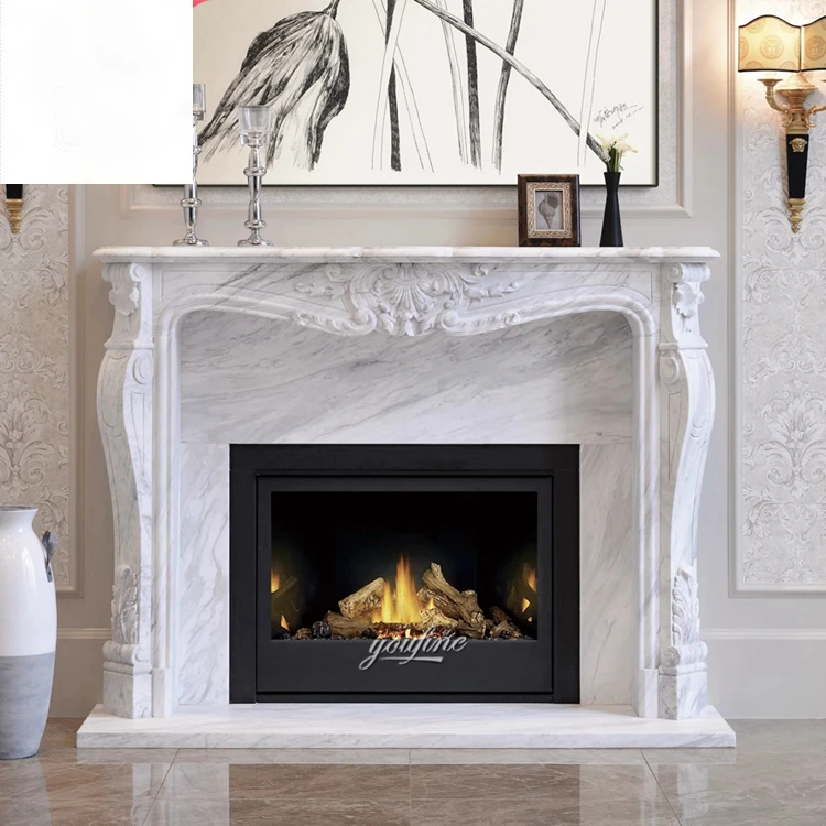 Modern Natural Stone Hand Carved French White Marble Fireplace Surround Mantal