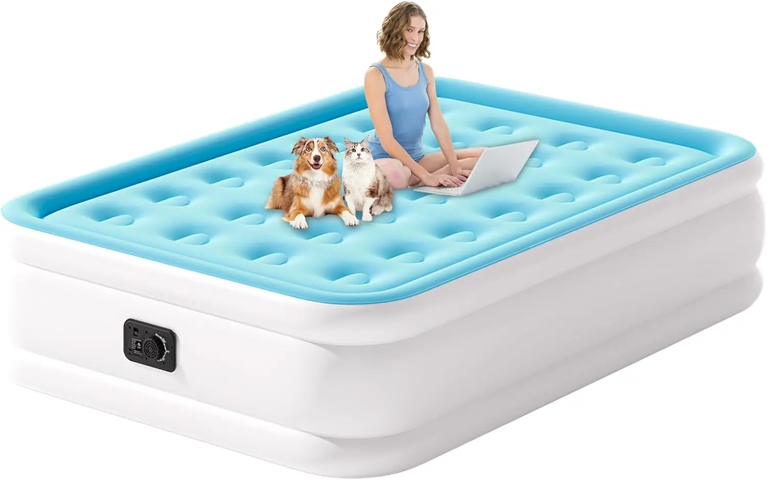 

Full Size Air Mattr With Built In Pump, Air Bed With Portable Storage Bag, 18'' Blow Up Mattr Suitable For Home And Guests, Top