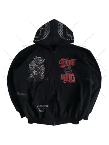 Gothic Punk Retro Letters Fashion Oversized Sweatshirt Men Street Hip Hop Harajuku Y2K Casual Loose Zipper Hoodie Women