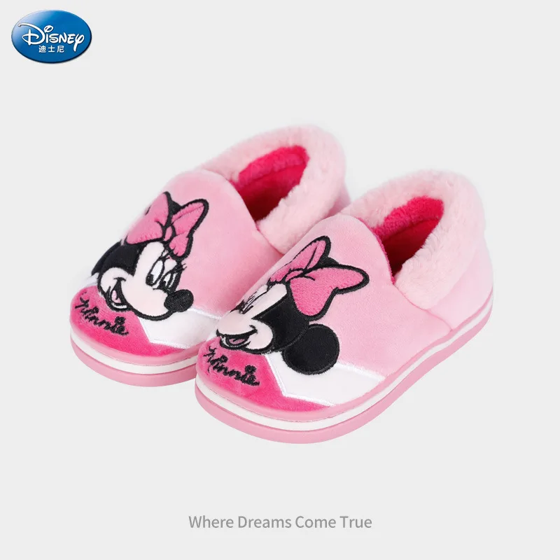 Disney Mickey Mouse Cotton Shoes Flats Baby Boys Girls Plush Winter Flats Shoes Child Girls Slip on Kids Warm Shoes Casual Flats