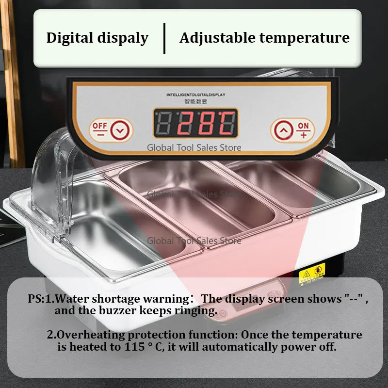 WINNERS PC Transparent Flip Cover Electric Chafing Dish Water Bath Bain Marie Stainless Steel Buffet Food Heater for Hotel